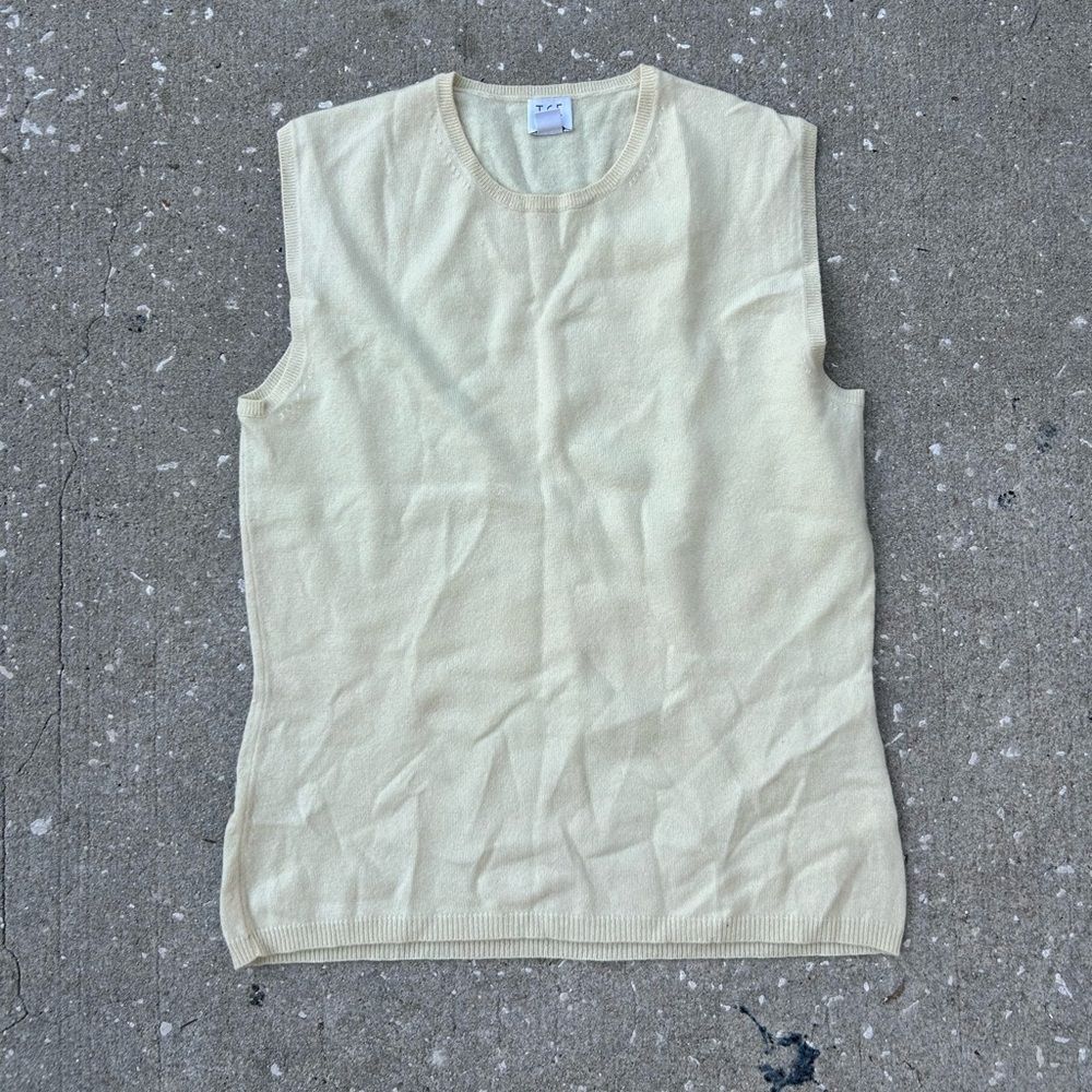 Vintage TSE Butter Yellow 100% Cashmere Sweater Tank Top // blouse layering
